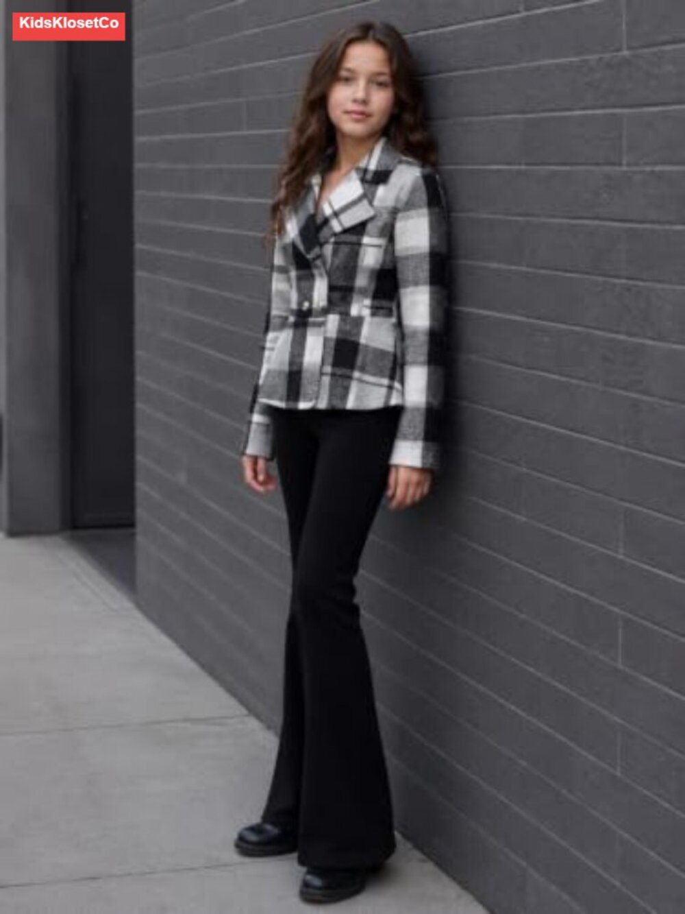 Girls 2-Piece Plaid Flannel Outfit Long-Sleeve Top & Flare Pants Fall - Picture 5 of 5